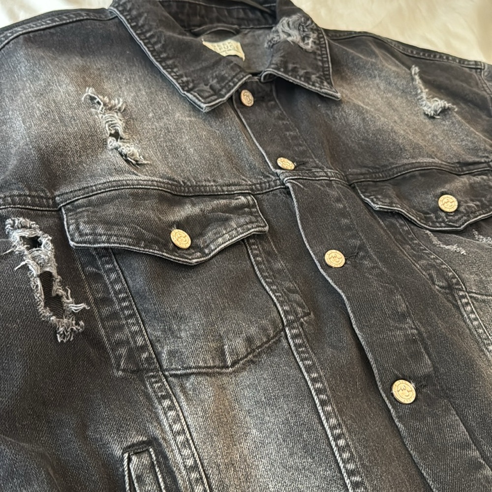 Men’s denim jacket Seek Refugee black distressed jean jacket - Picture 3 of 6